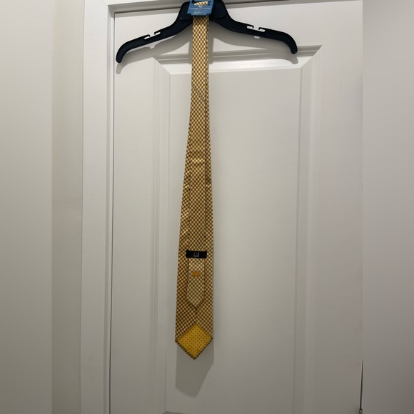 Dunhill Silk Tie Made in Italy Geometric Diamond Pattern Gold Yellow Blue Red - Picture 4 of 14